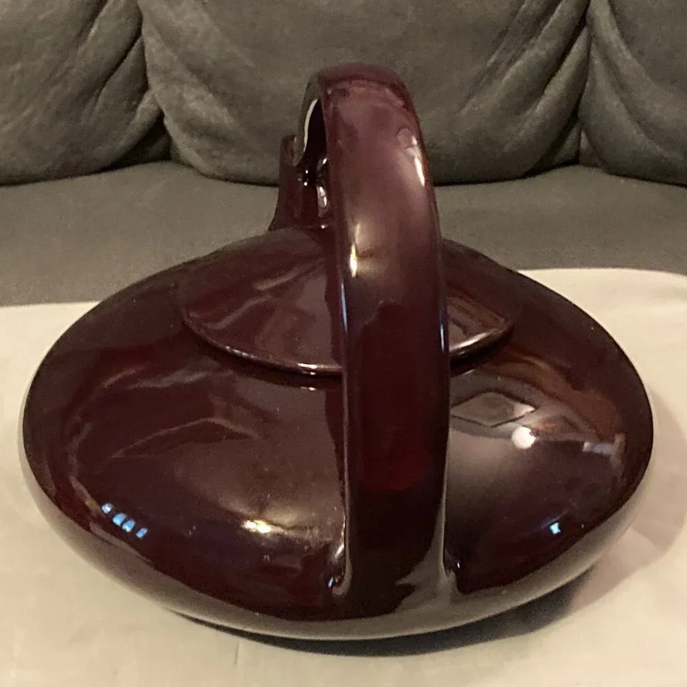 Judith Weber Swirl Handle Mulberry/Burgundy Classic Porcelain Tea Pot-Signed-EUC - Picture 4 of 11
